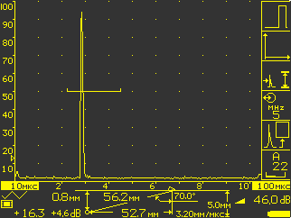 UD2-140 flaw detector: screen in A-Scan mode